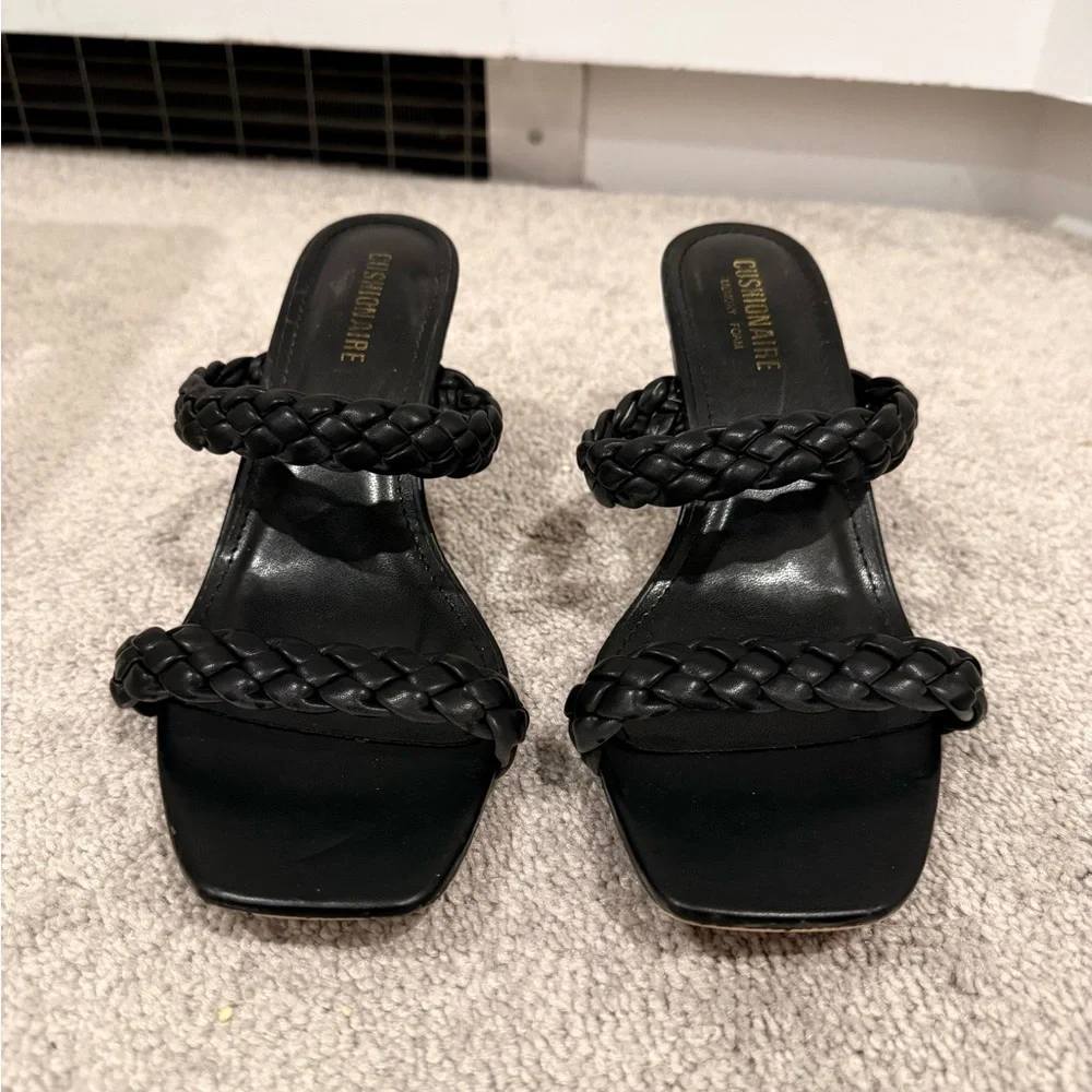 Cushionaire Black Braided Heels | Strappy Slip-On Comfort Sandals Size 8